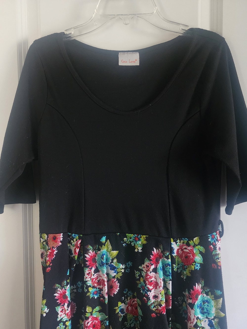 Black Floral Fit-and-Flare Dress